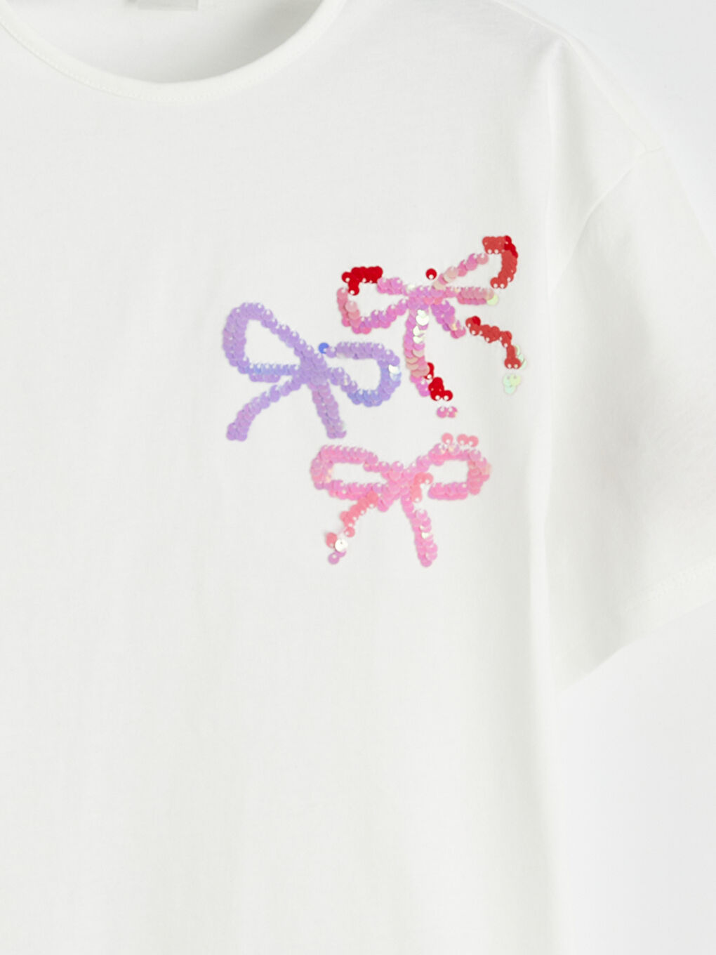 Ekru Payet İşlemeli Kız Çocuk Tişört-2