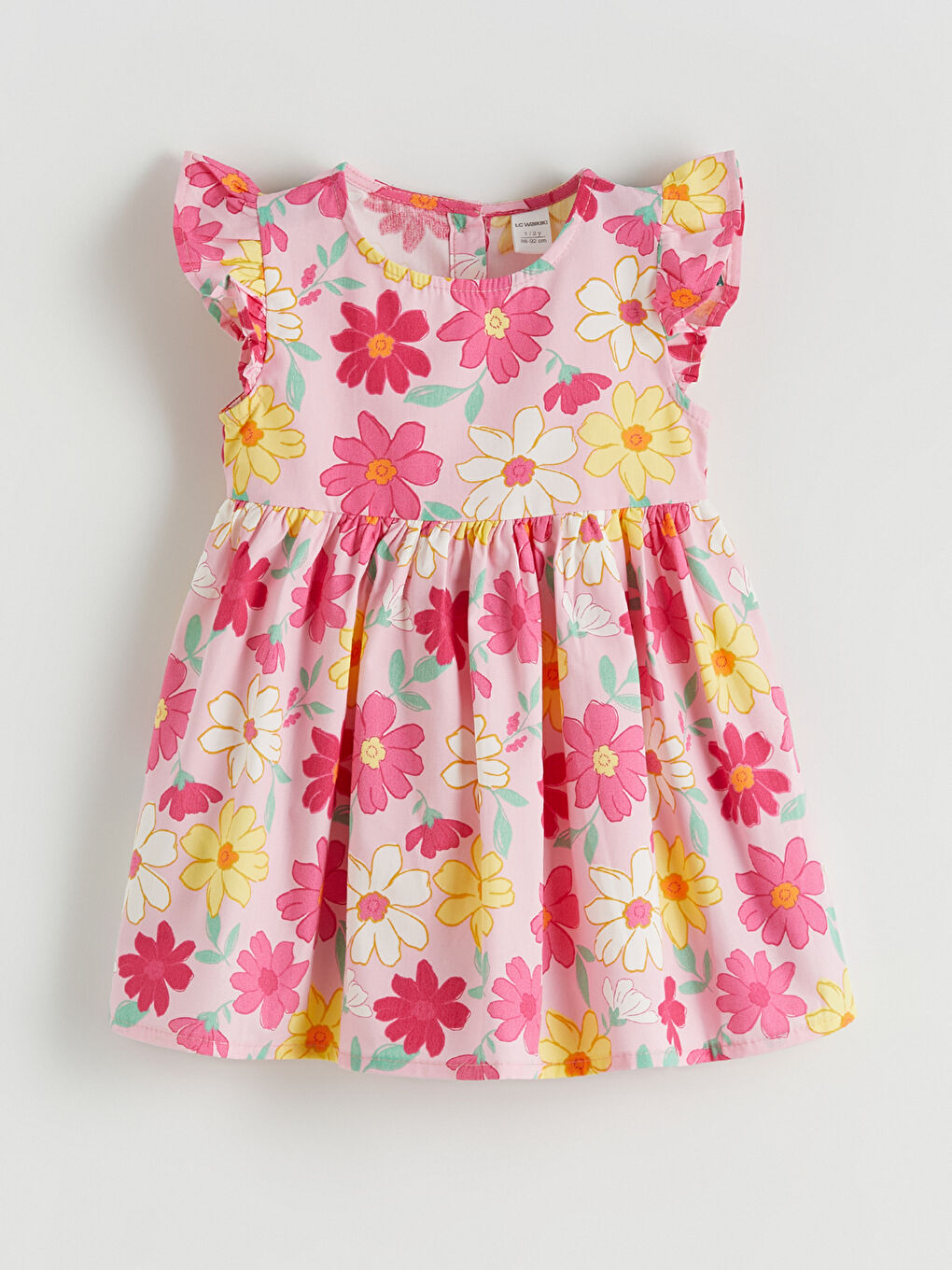 Pembe Çiçekli Fırfırlı Kız Çocuk Poplin Elbise