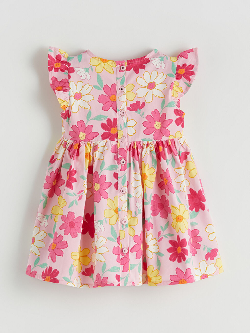 Pembe Çiçekli Fırfırlı Kız Çocuk Poplin Elbise-2