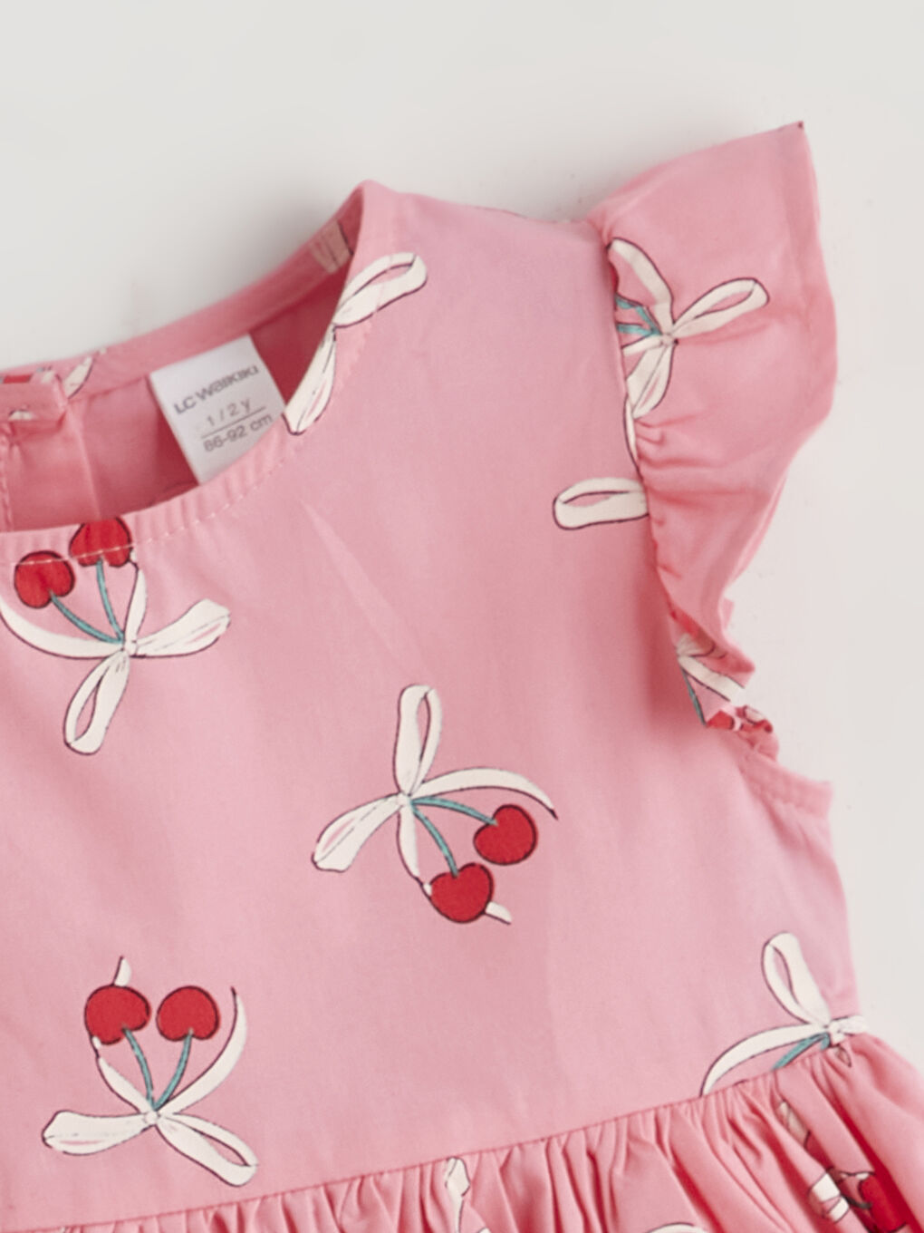 Pembe Çilek Baskılı Fırfırlı Kız Çocuk Poplin Elbise-1