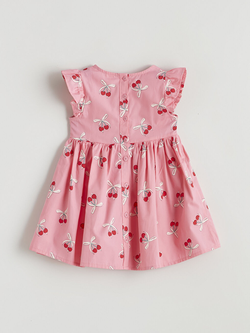 Pembe Çilek Baskılı Fırfırlı Kız Çocuk Poplin Elbise-2