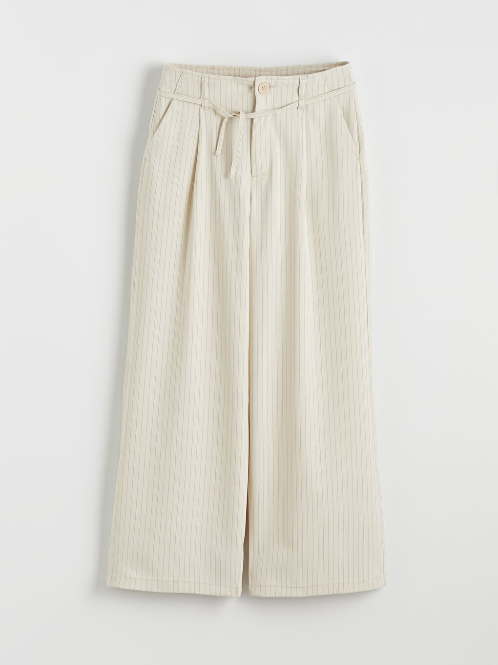 Bej Çizgili Pileli Kız Çocuk Pantolon