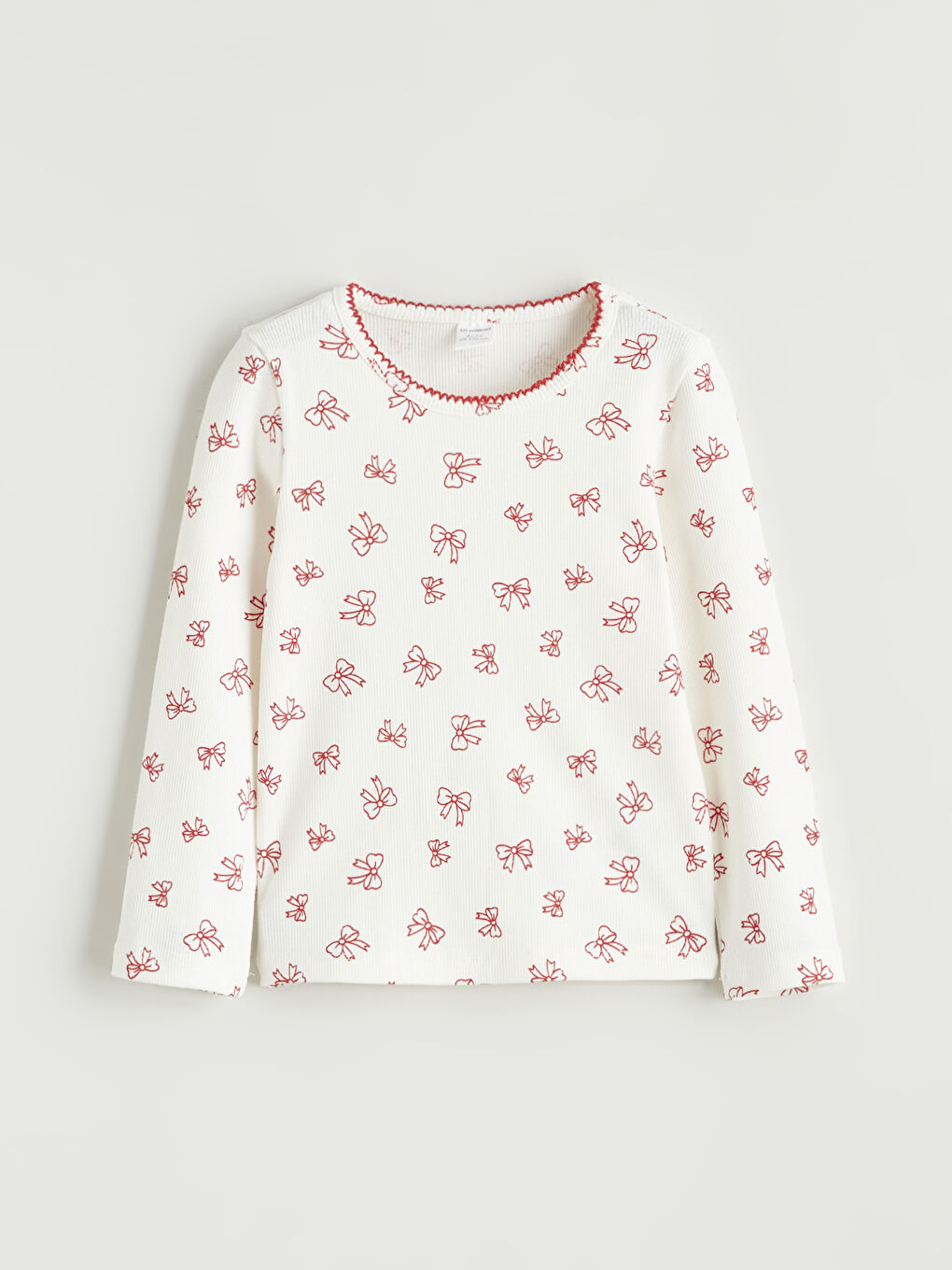 Kırmızı Bisiklet Yaka Fiyonk Desenli Kız Çocuk Tişört