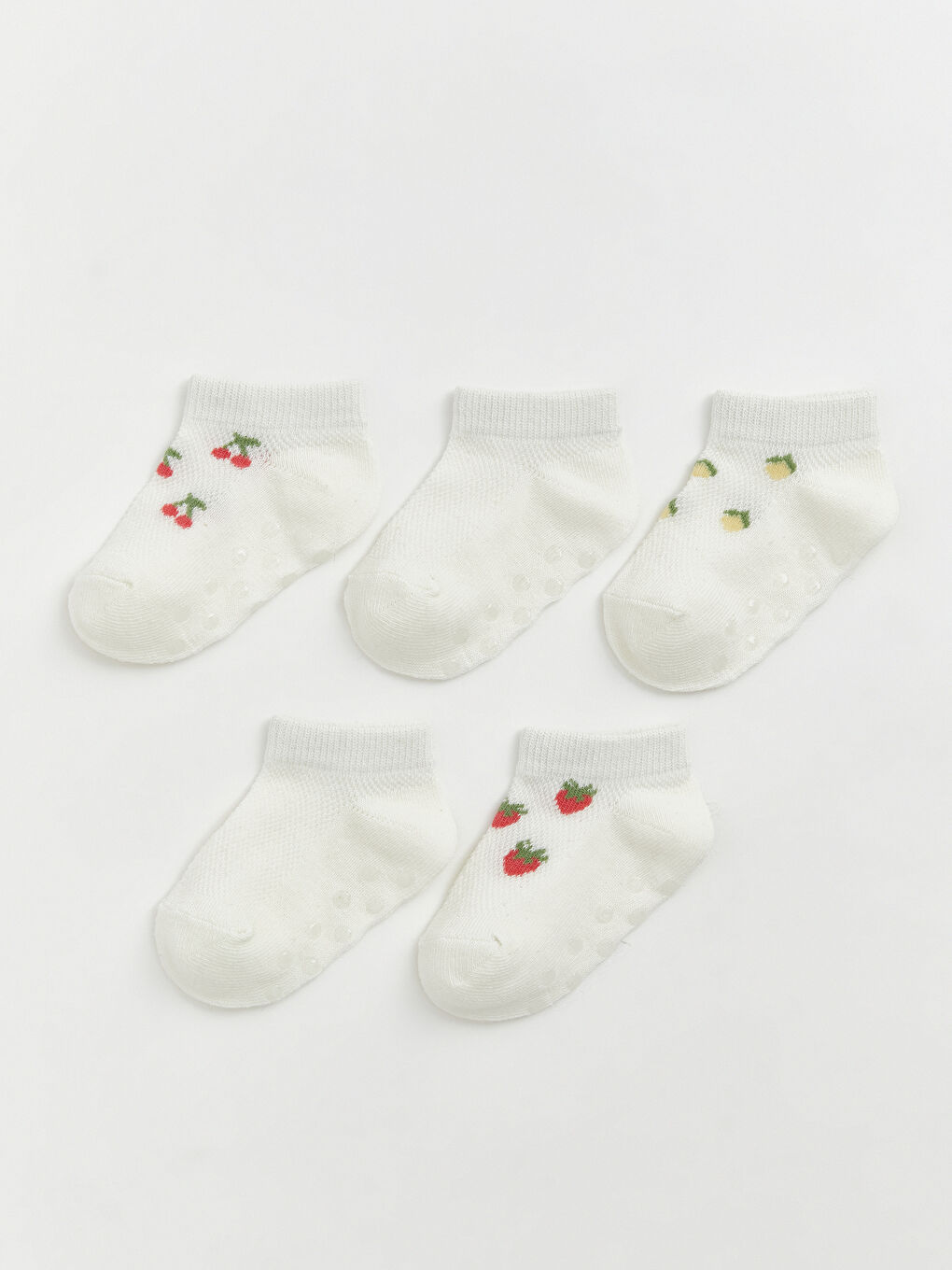 Ekru Kız Bebek Desenli 5'li Paket Patik Çorap