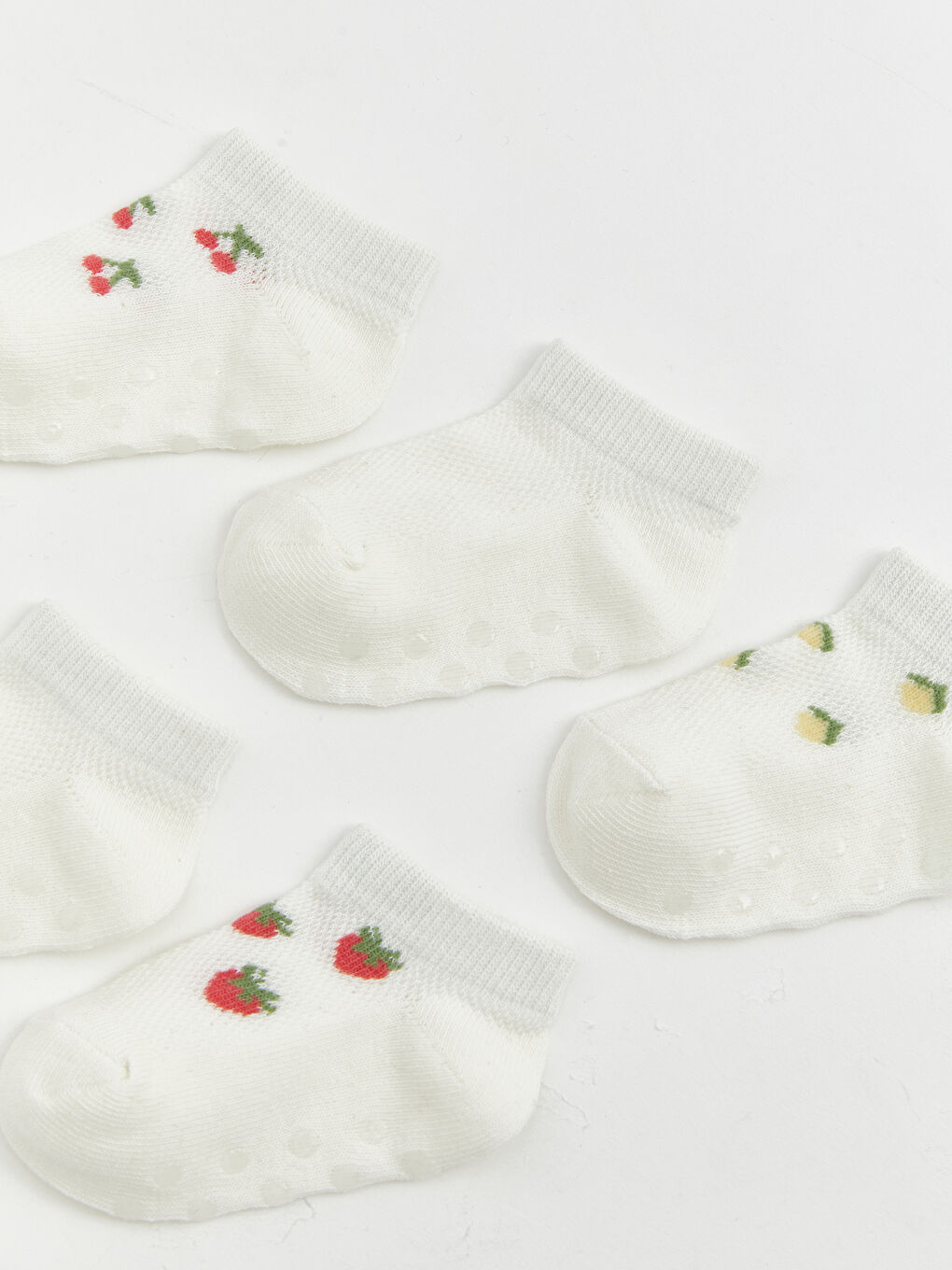 Ekru Kız Bebek Desenli 5'li Paket Patik Çorap-1