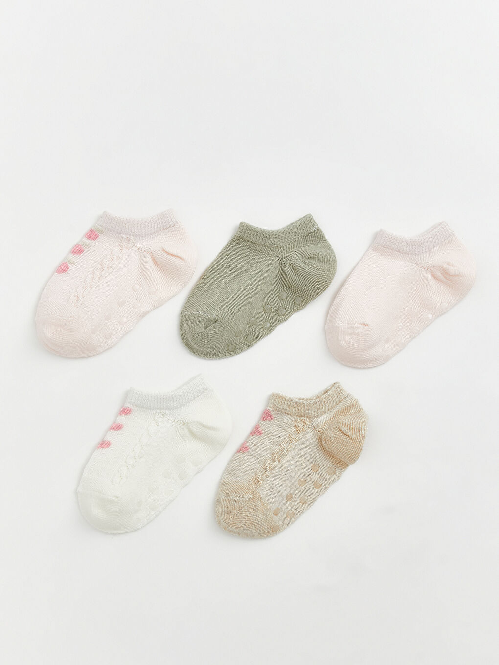 Pembe Kaydırmaz Taban Kız Bebek Patik Çorap 5'li