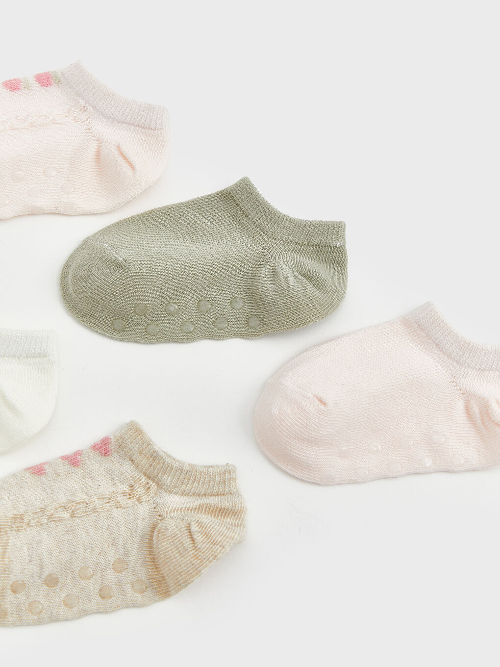 Pembe Kaydırmaz Taban Kız Bebek Patik Çorap 5'li-2