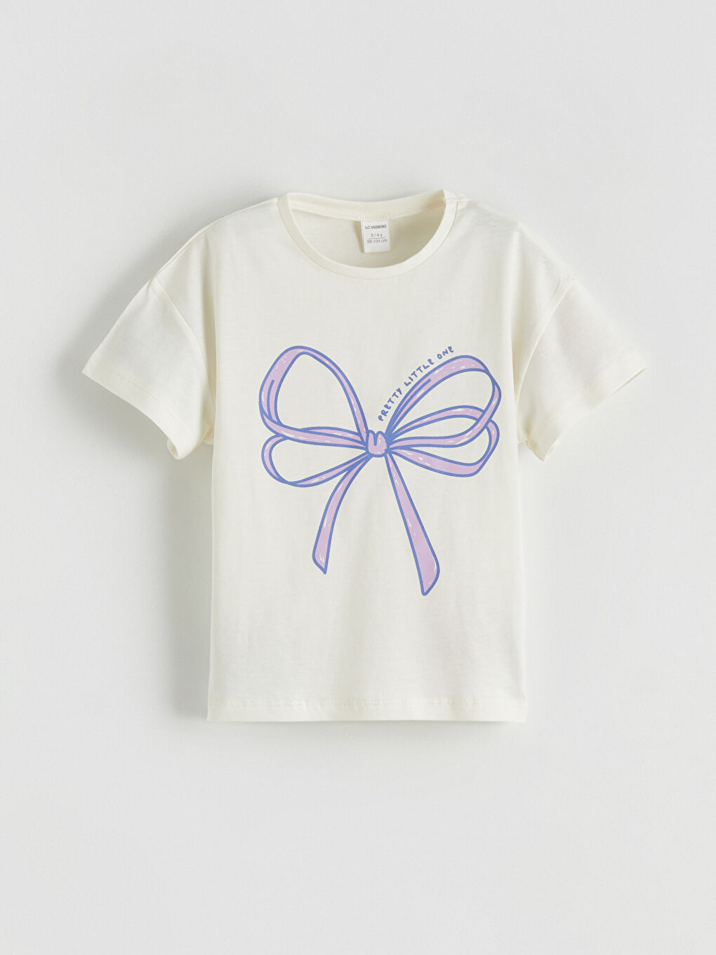 Ekru Bisiklet Yaka Baskılı Kız Çocuk Tişört