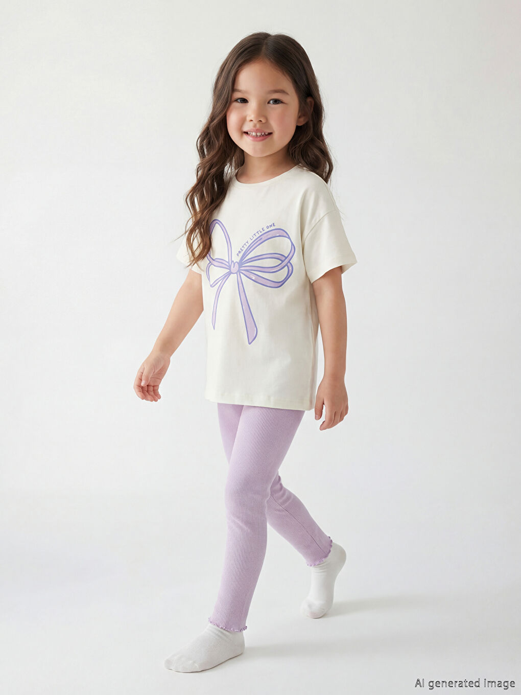 Crew Neck Printed Girls' T-Shirt and Leggings