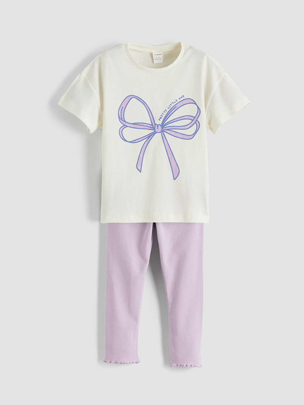 Ekru Bisiklet Yaka Baskılı Kız Çocuk Tişört ve Tayt