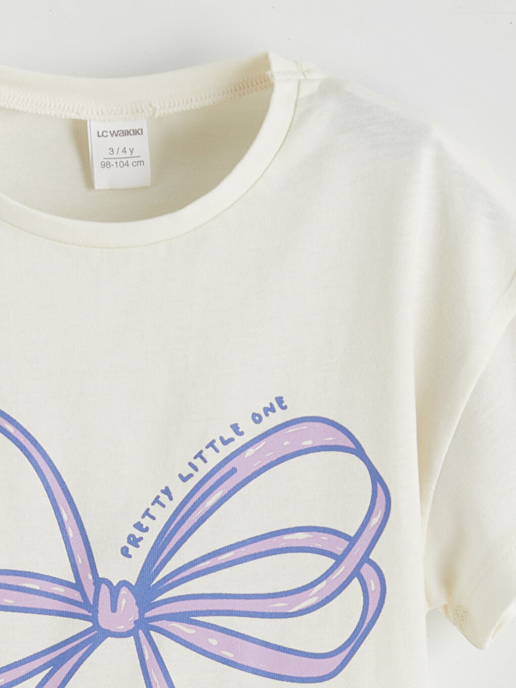 Ekru Bisiklet Yaka Baskılı Kız Çocuk Tişört ve Tayt-2