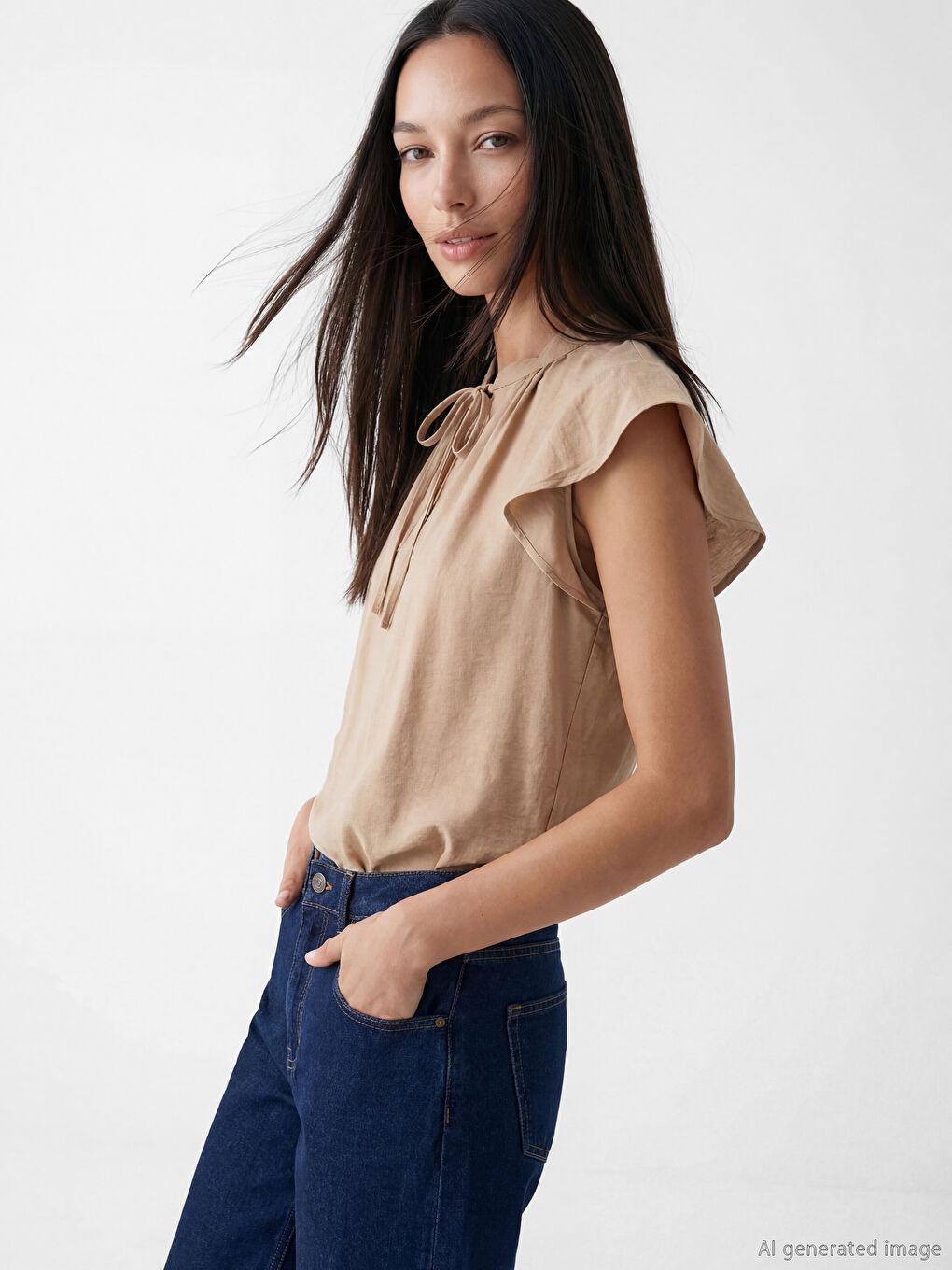 بلوزة بربطة عنق وكم مكشكش