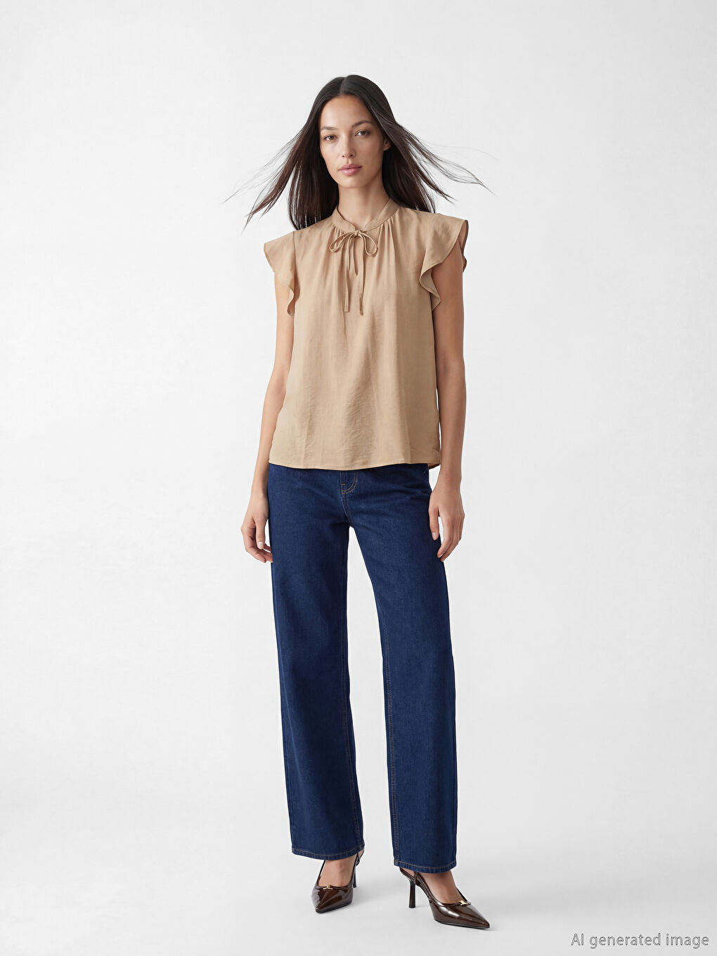 بلوزة بربطة عنق وكم مكشكش-1