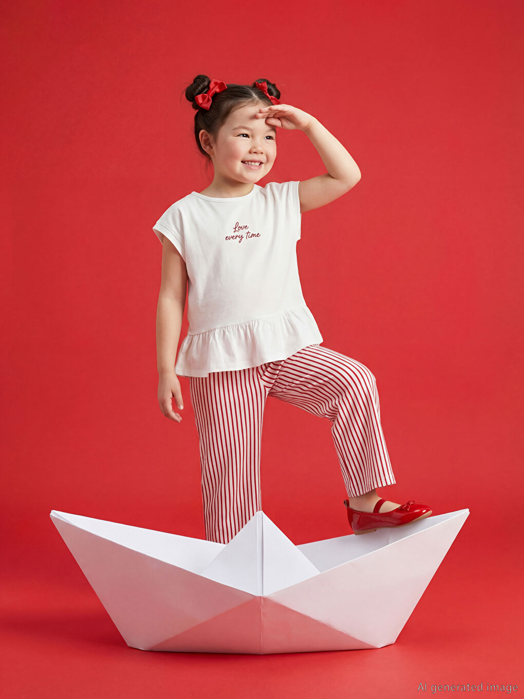 Ekru Bisiklet Yaka Kız Çocuk Bluz ve Pantolon