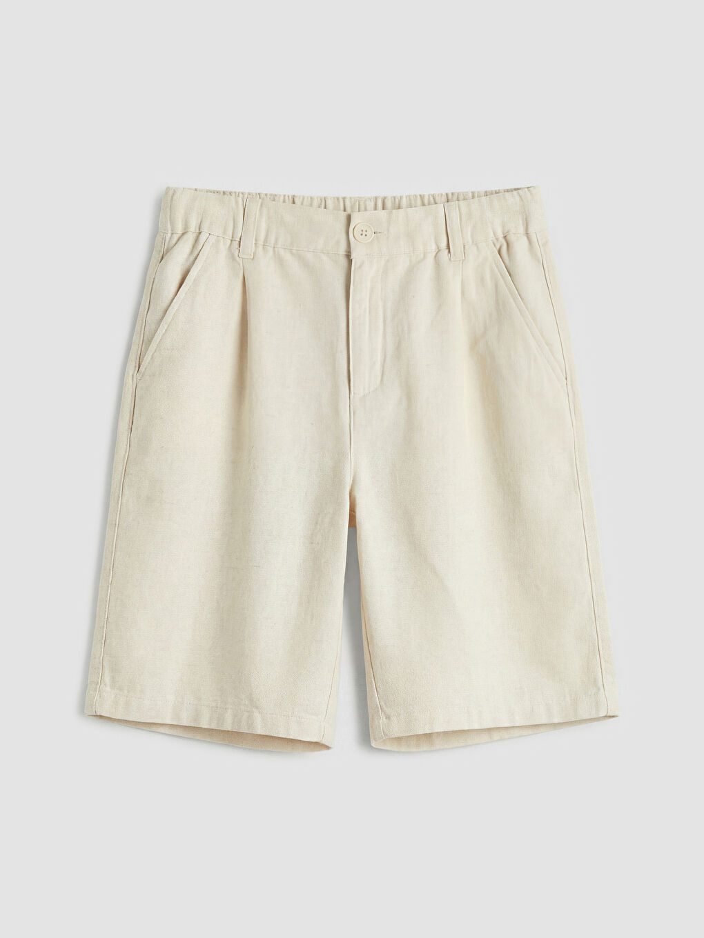Ekru Beli Lastikli Erkek Çocuk Keten Karışımlı Şort