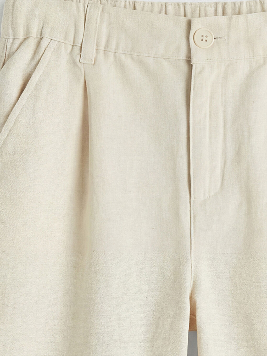 Ekru Beli Lastikli Erkek Çocuk Keten Karışımlı Şort-2