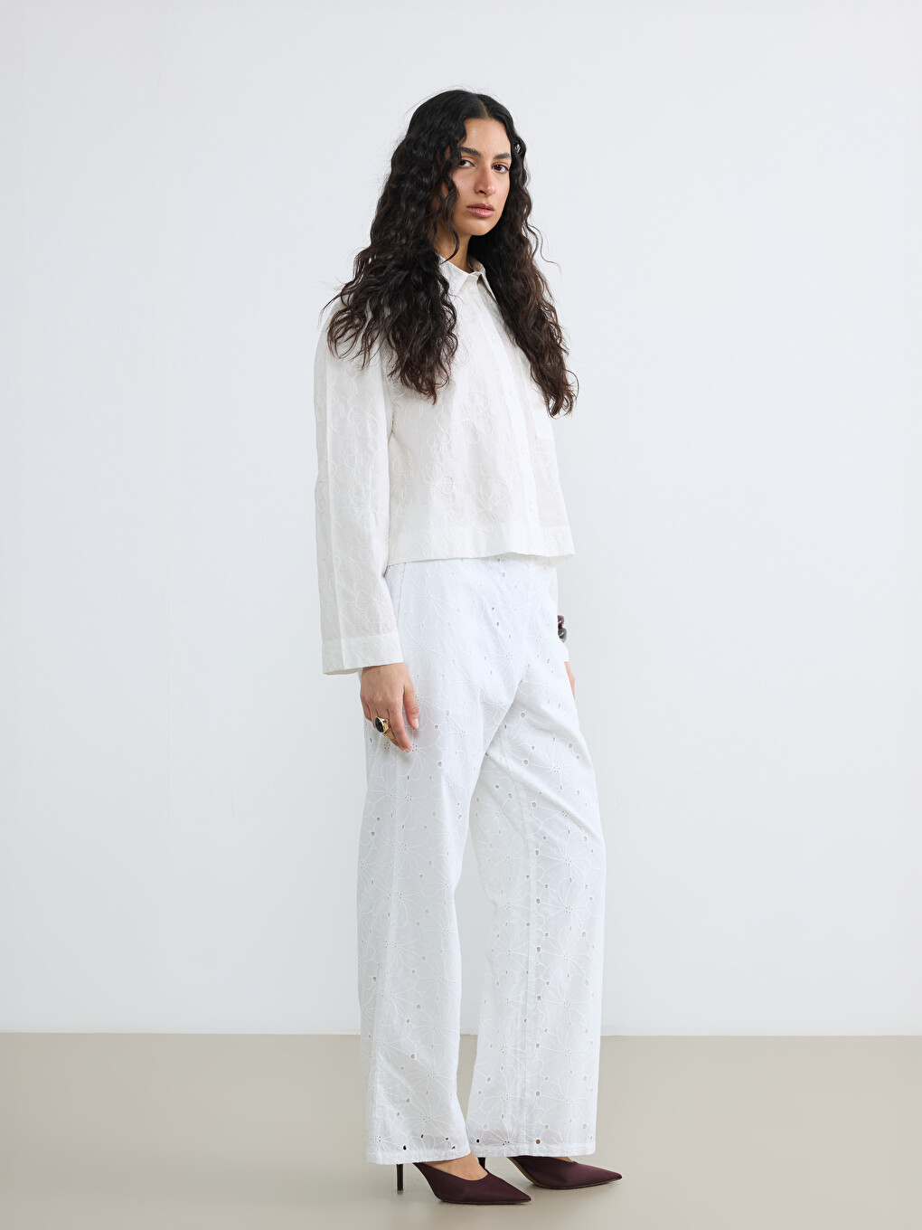 Elastic Waist Embroidered Broderie Women's Trousers
