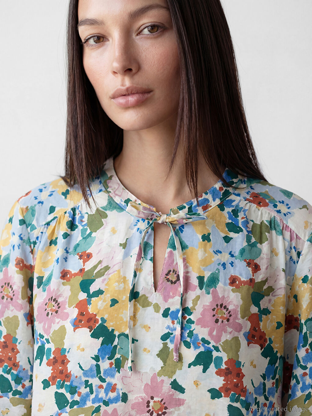 Bağlamalı Yaka Çiçekli Bluz-2