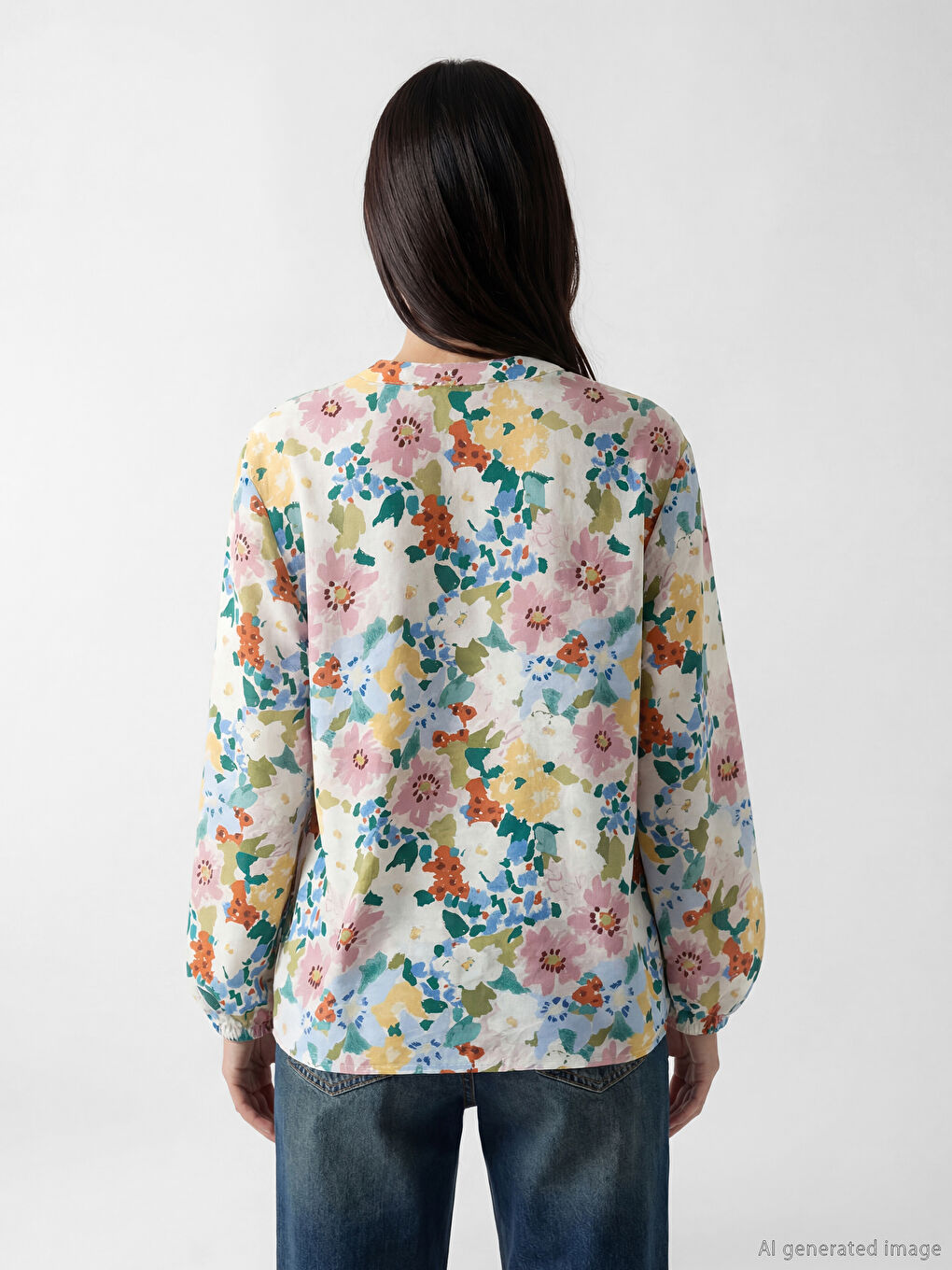 Bağlamalı Yaka Çiçekli Bluz-3