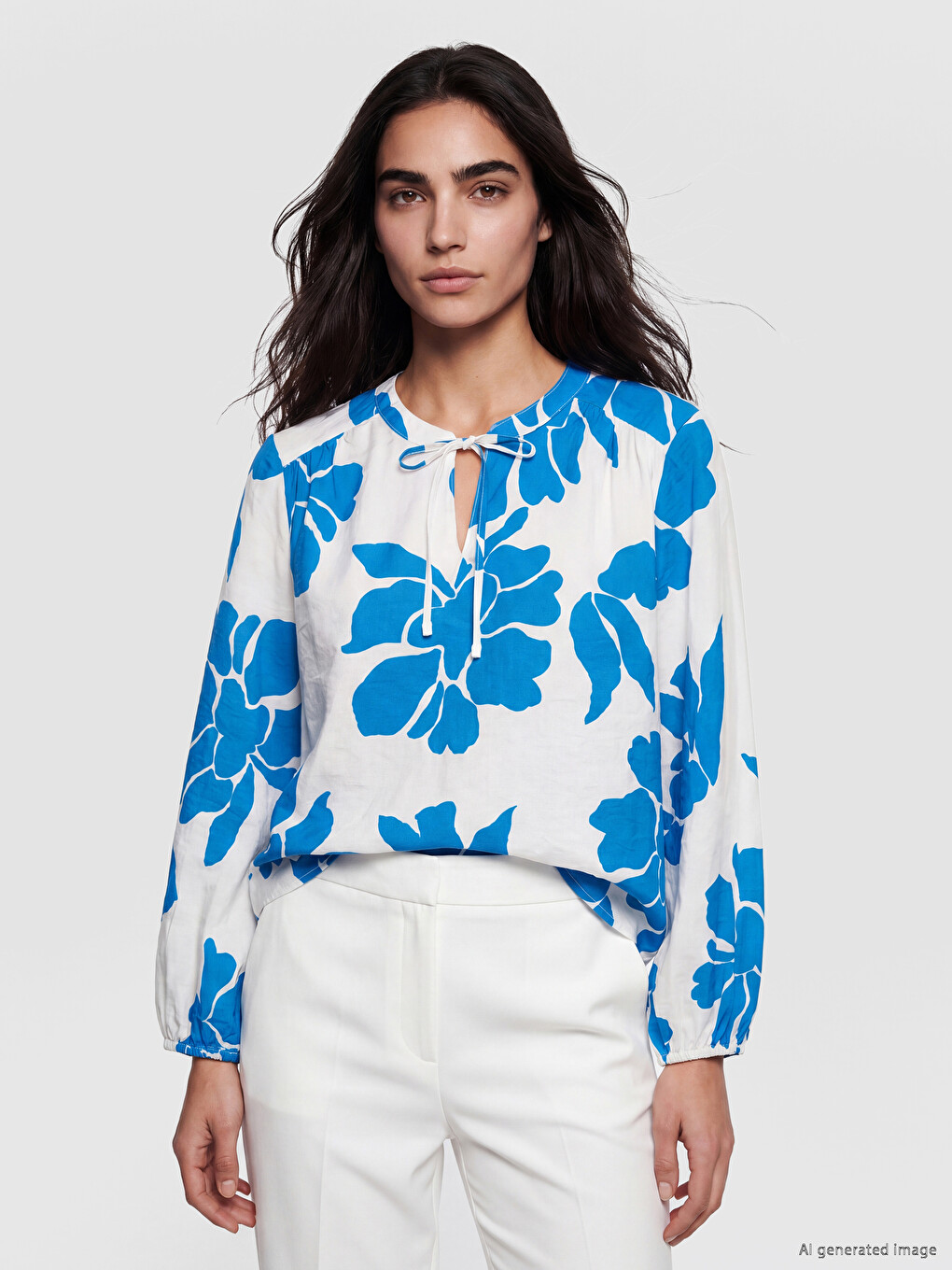 Tie-Neck Collar Floral Blouse