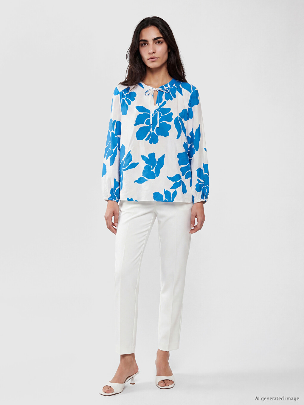 Tie-Neck Collar Floral Blouse-1
