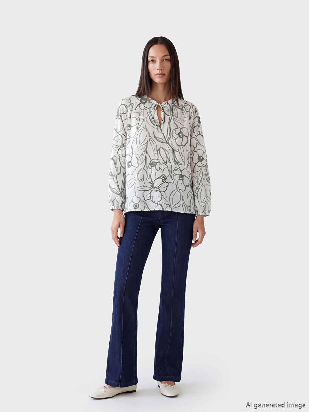 Bağlamalı Yaka Çiçekli Bluz-1