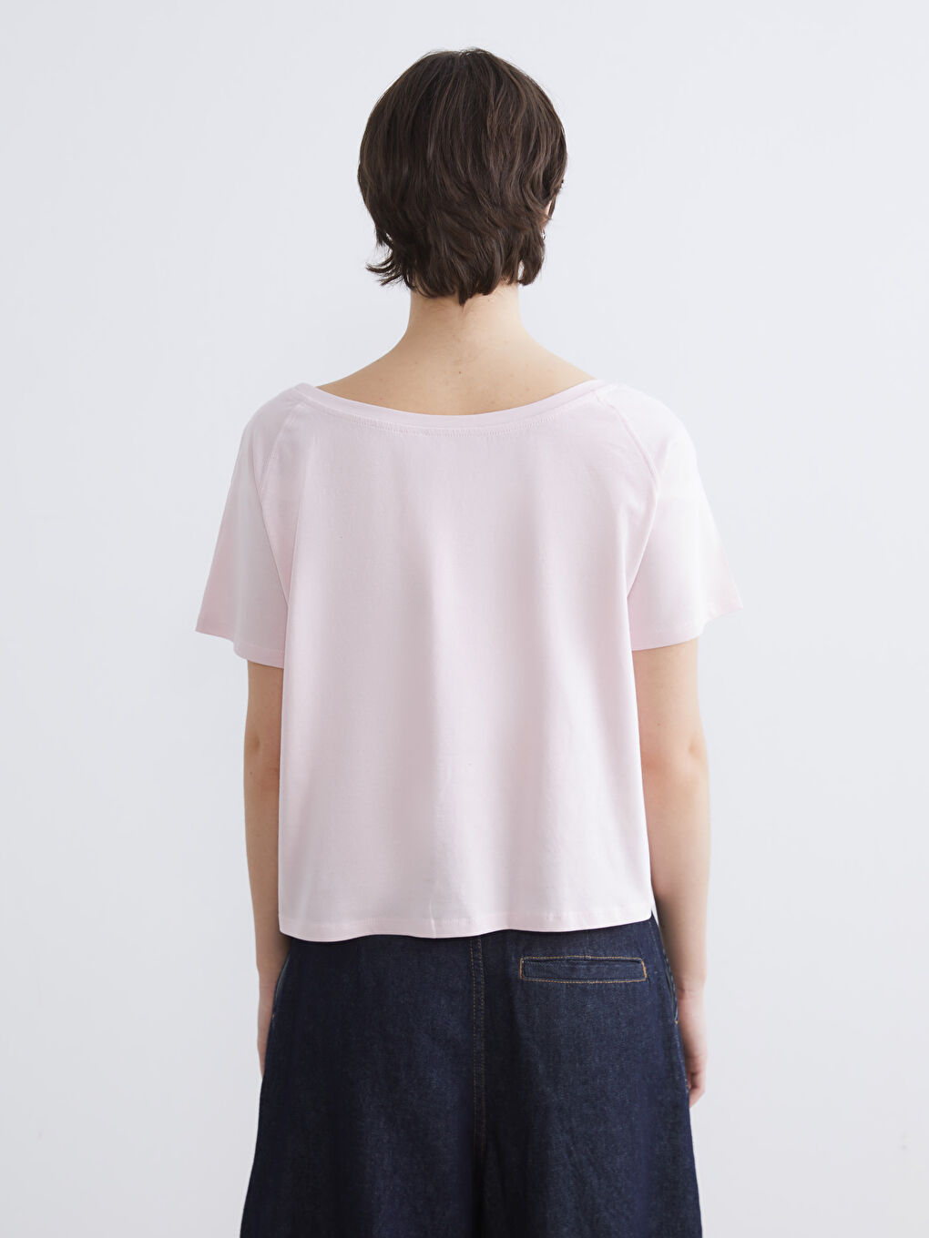 Kayık Yaka Michigan Baskılı Kadın Tişört-3