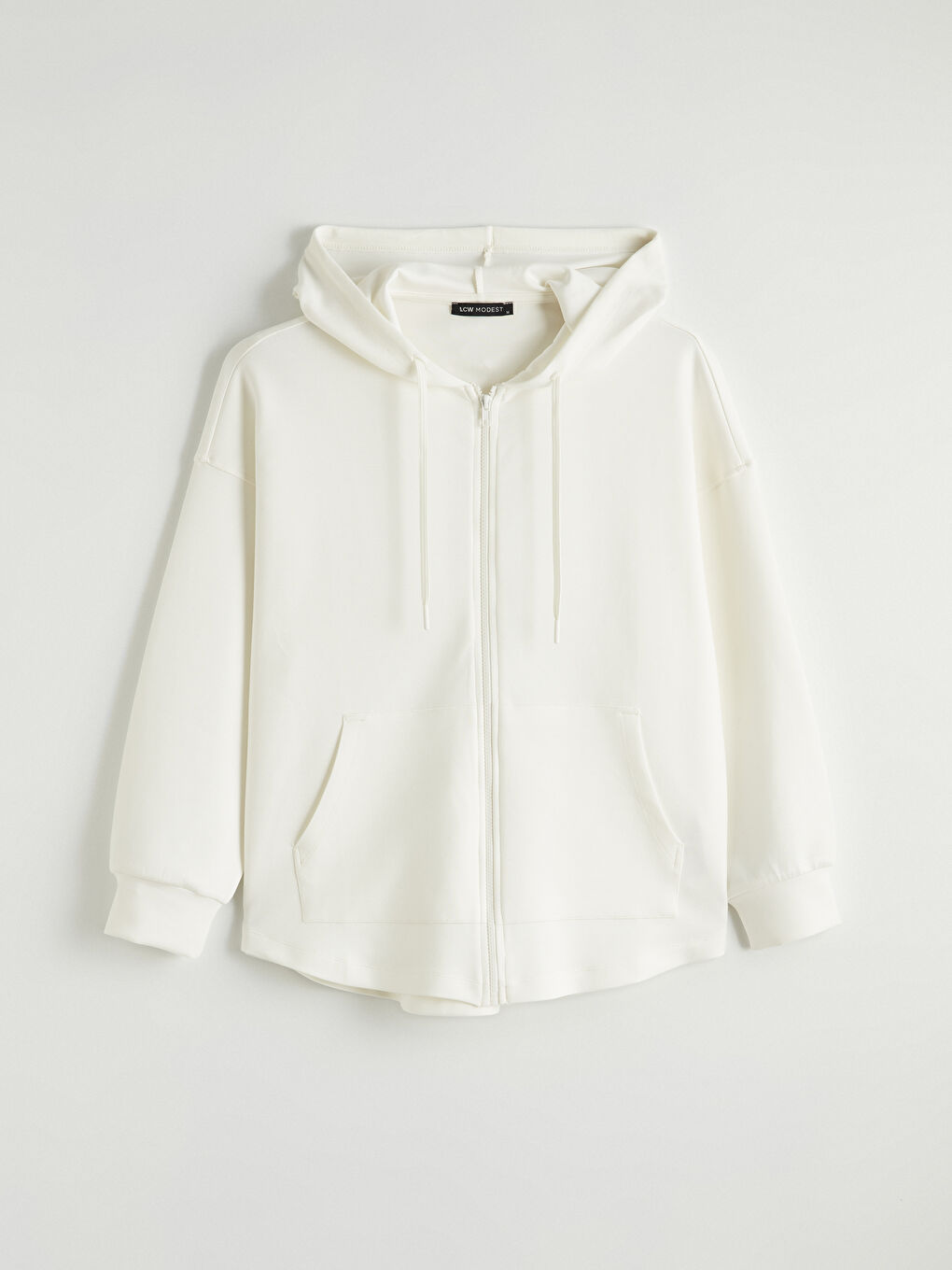 Bej Kapüşonlu Soft Touch Kadın Fermuarlı Sweatshirt	