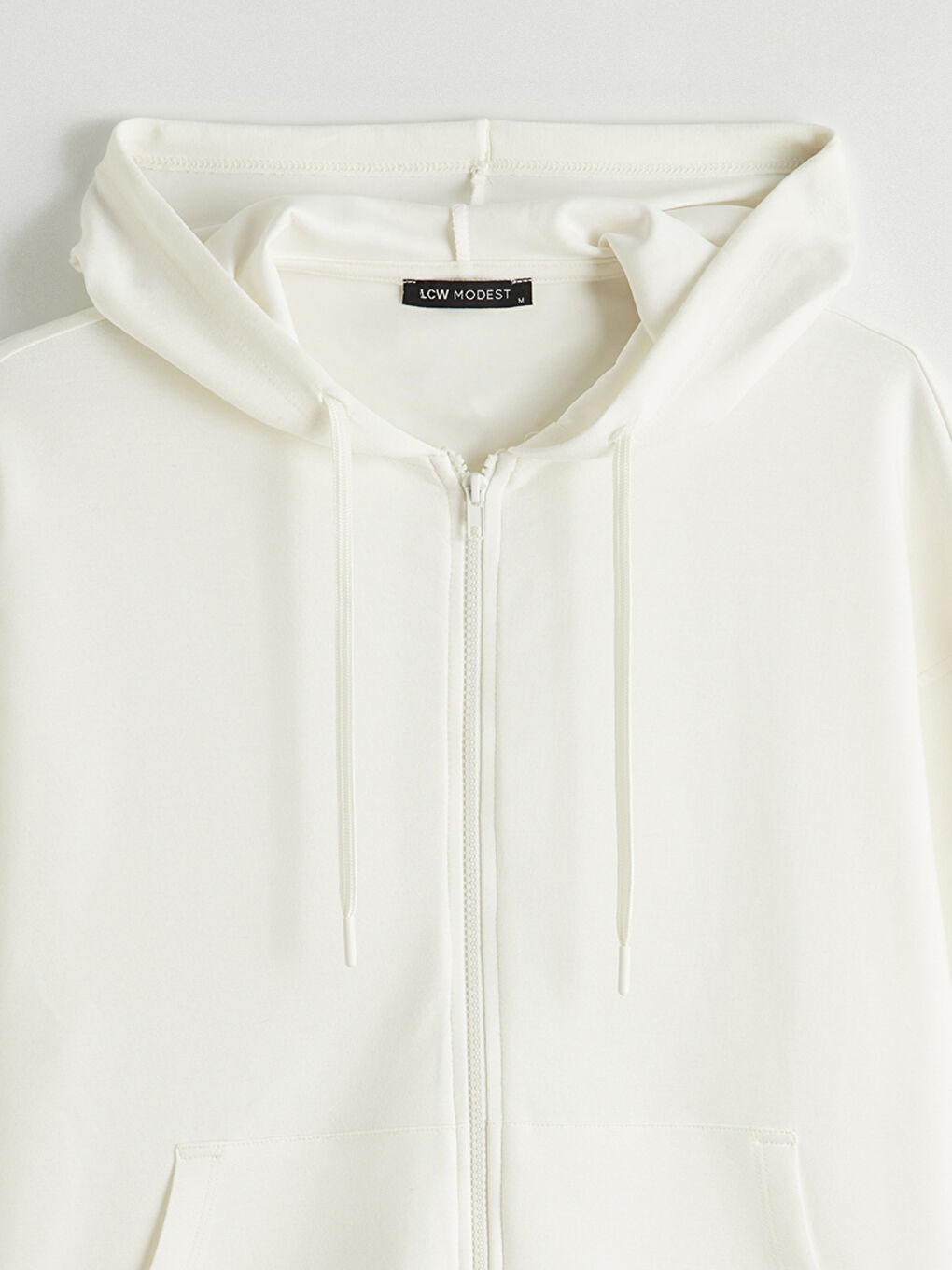 Bej Kapüşonlu Soft Touch Kadın Fermuarlı Sweatshirt	-1