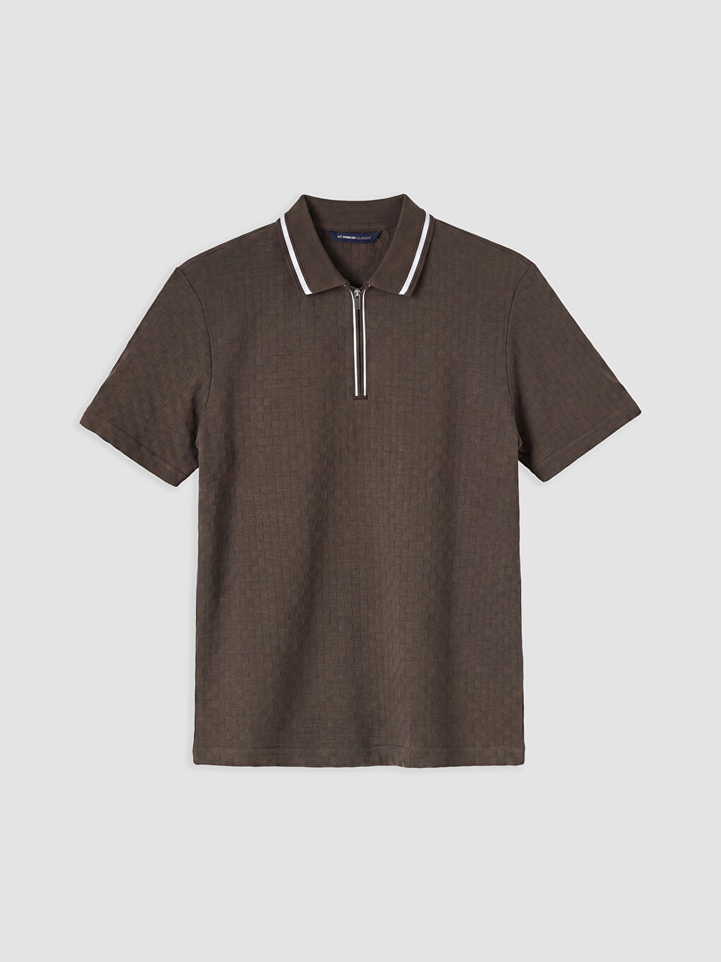 Kahverengi Polo Yaka Dokulu Erkek Tişört-4