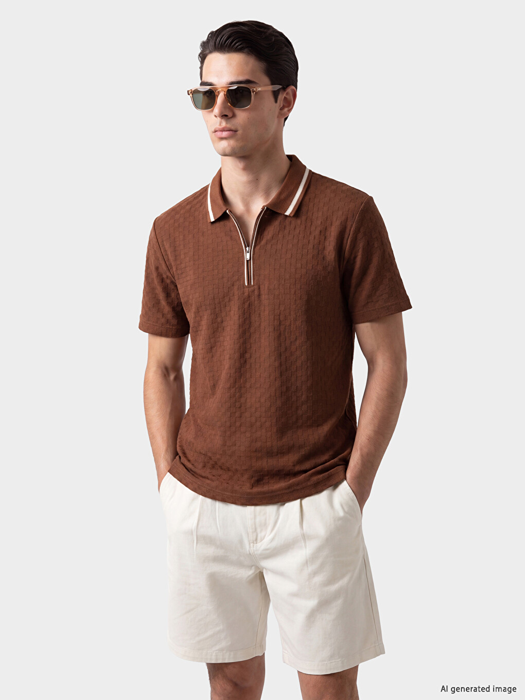 T-shirt Me Jakë Polo Me Teksturë Për Burra