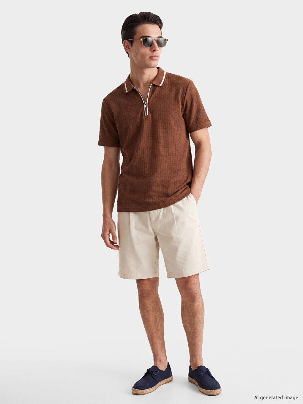 T-shirt Me Jakë Polo Me Teksturë Për Burra-1