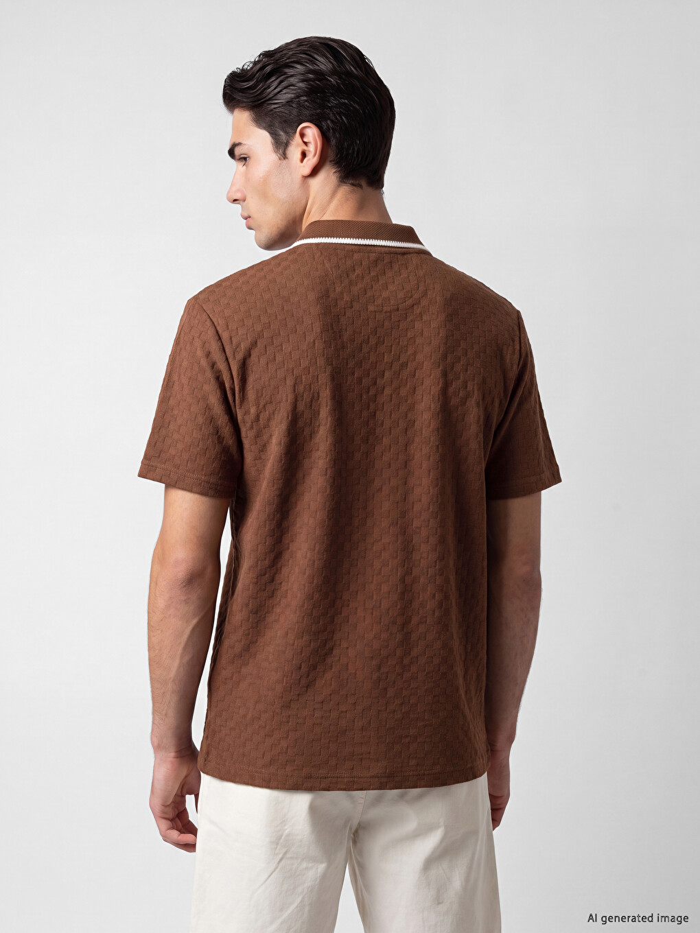 T-shirt Me Jakë Polo Me Teksturë Për Burra-2
