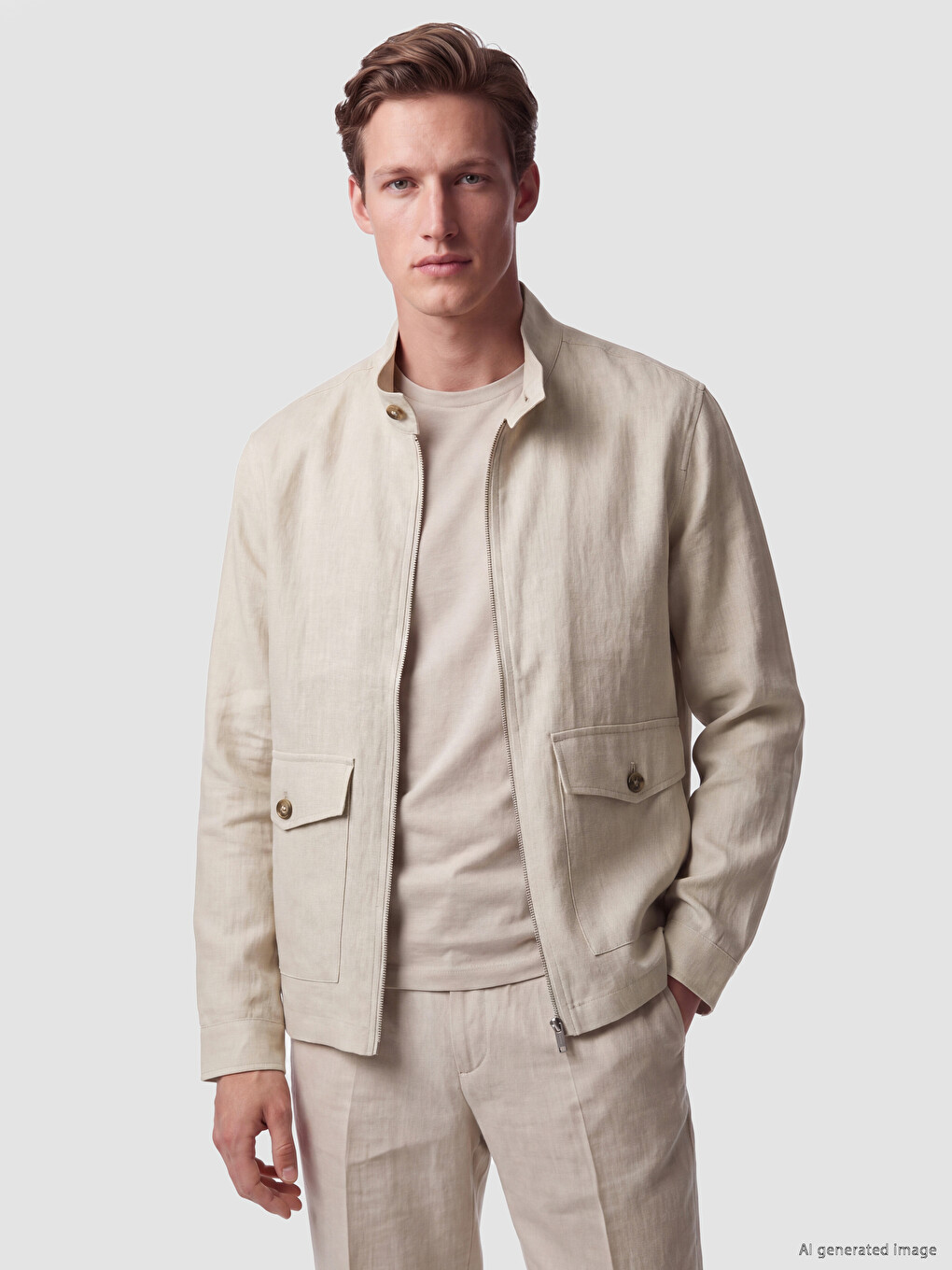 Gri Regular Fit %100 Keten Erkek Ceket
