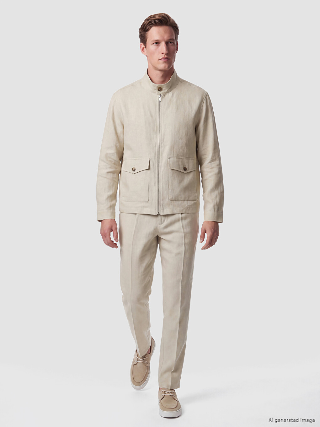 Gri Regular Fit %100 Keten Erkek Ceket-1