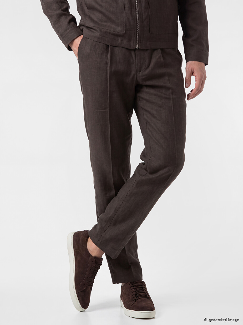 Haki Regular Fit %100 Keten Erkek Pantolon
