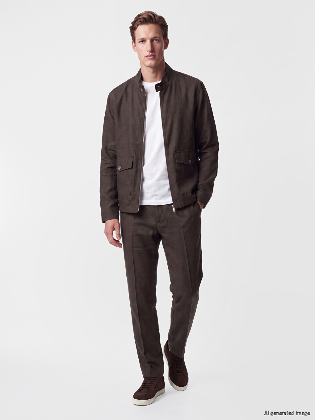 Haki Regular Fit %100 Keten Erkek Pantolon-1