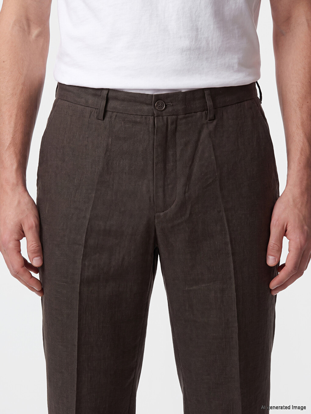 Haki Regular Fit %100 Keten Erkek Pantolon-2