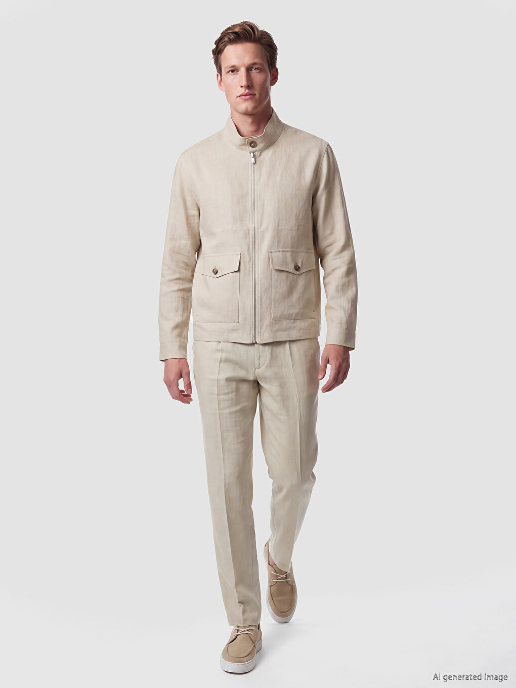 Gri Regular Fit %100 Keten Erkek Pantolon-1