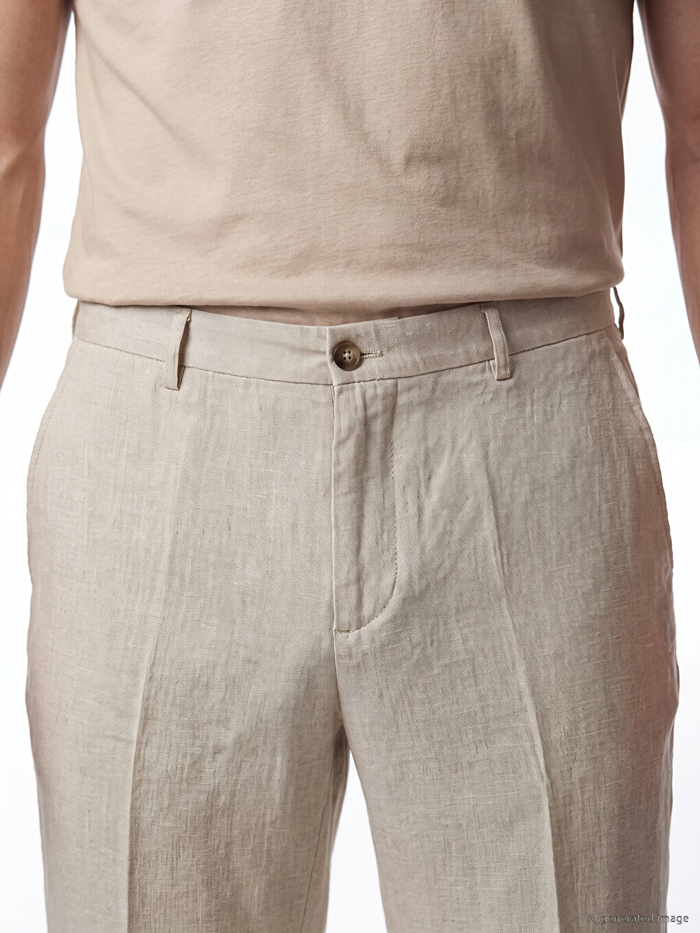 Gri Regular Fit %100 Keten Erkek Pantolon-2