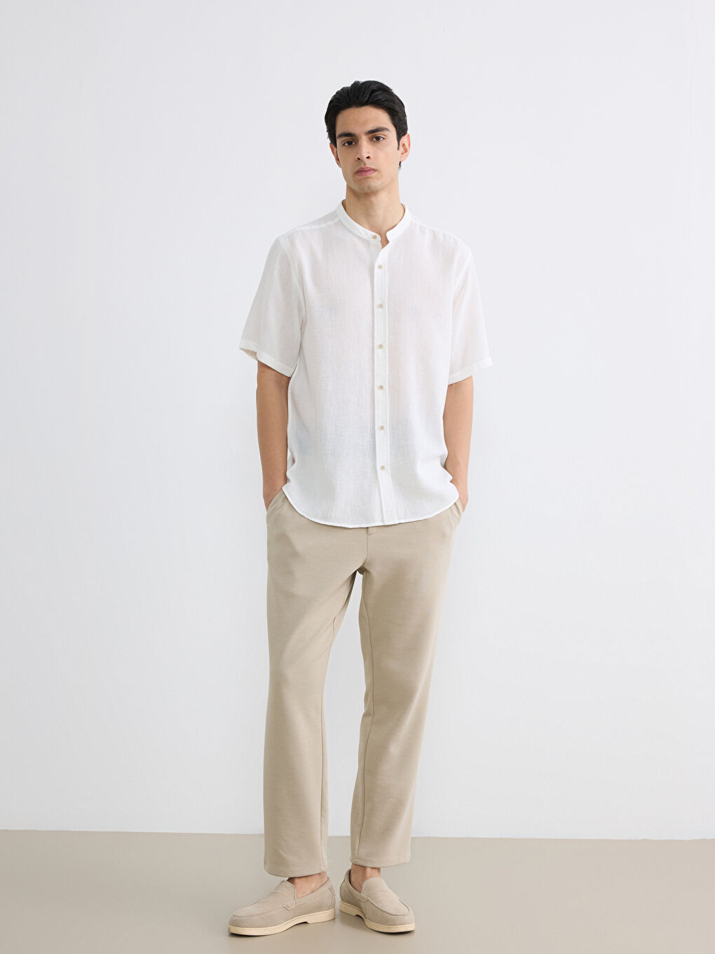 Regular Fit Grandad Collar Men's Shirt-1