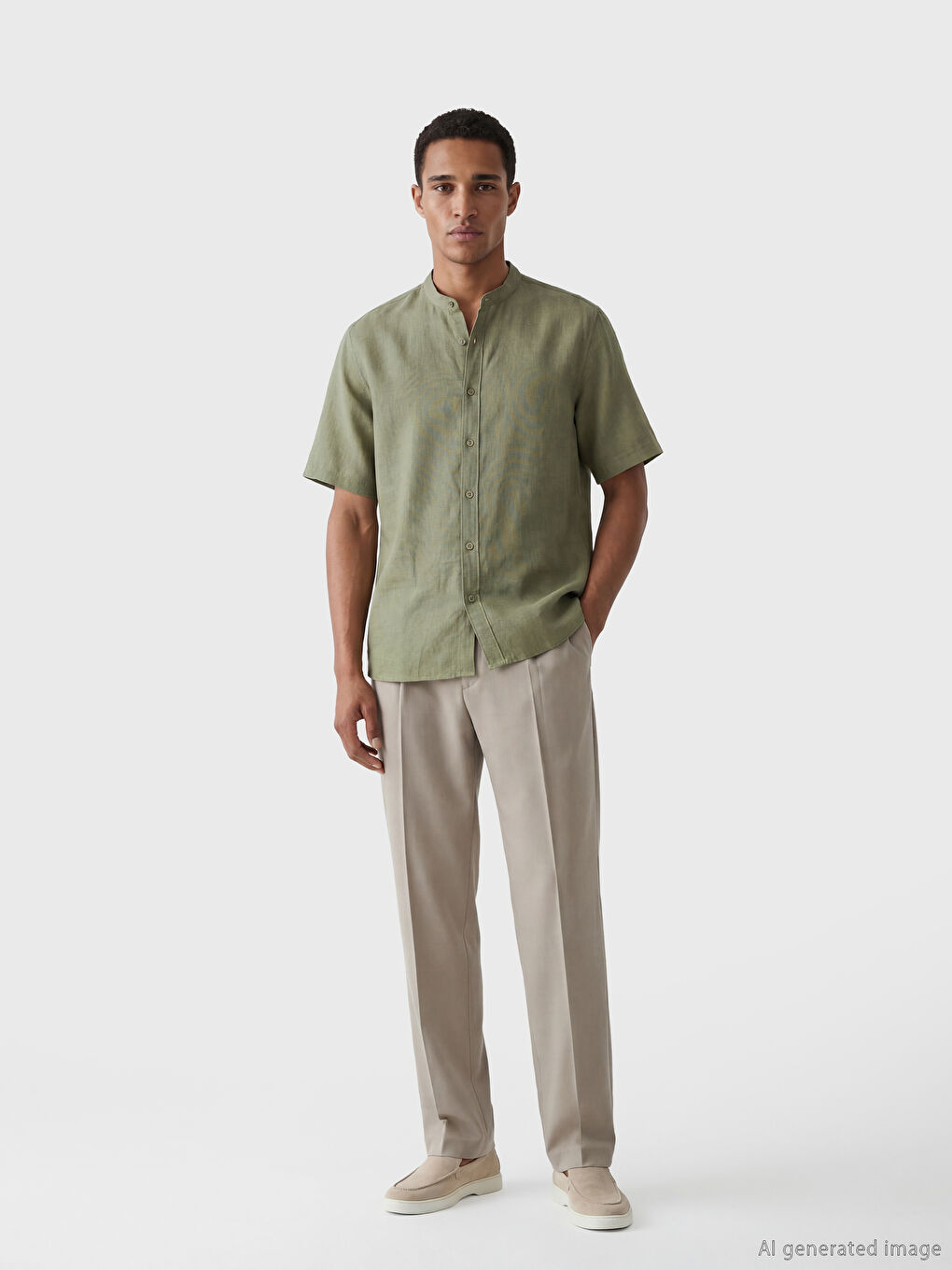 Κανονική Εφαρμογή Πουκάμισο με Γιακά Μπάντα για Άνδρες-1