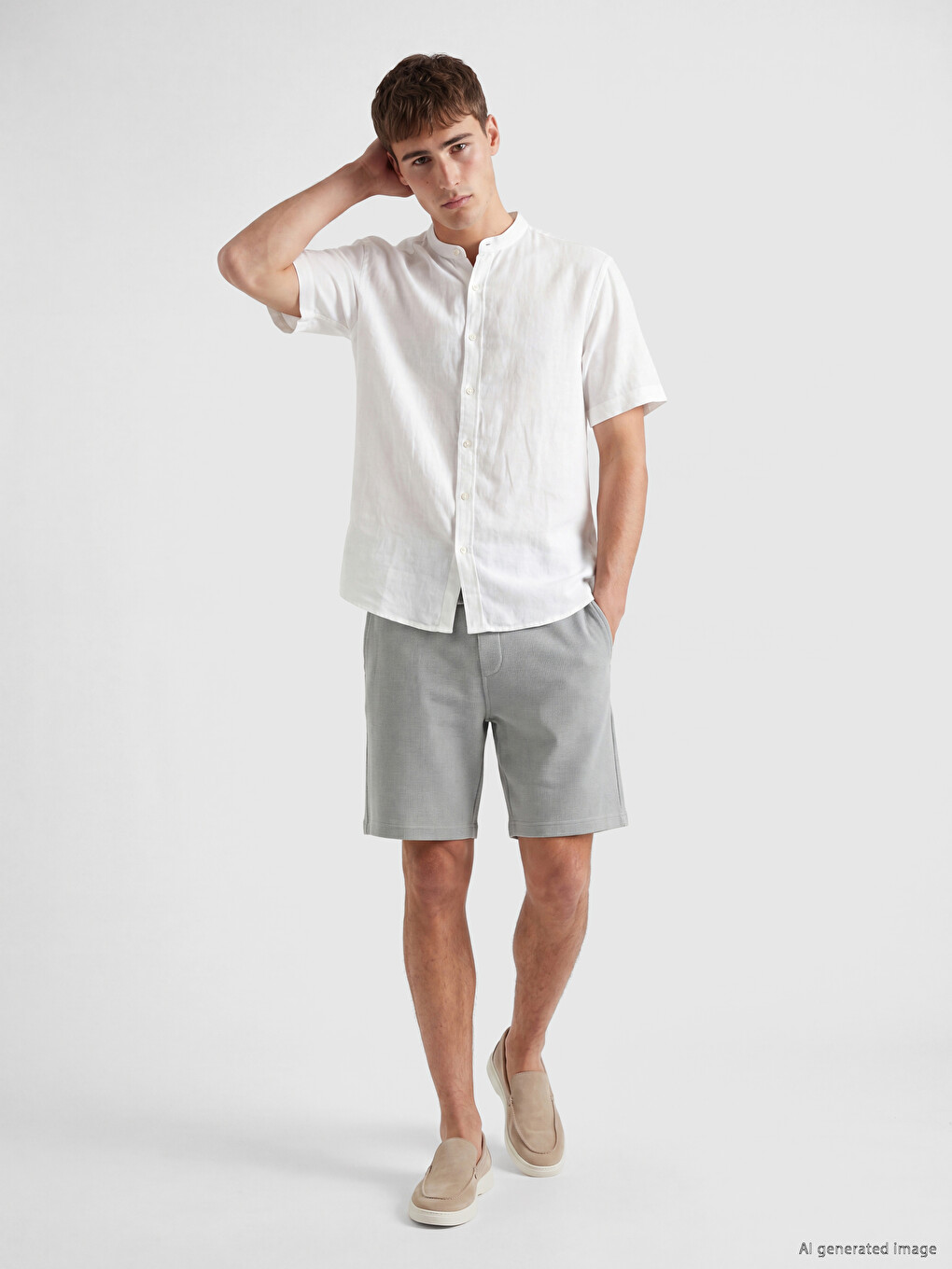 Regular Fit Grandad Collar Men's Basic Shirt-1