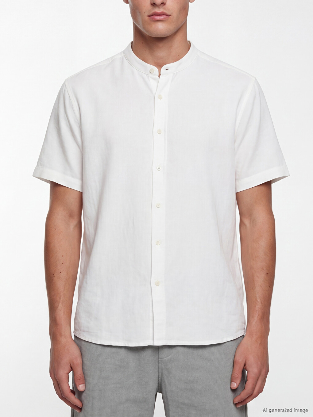 Regular Fit Grandad Collar Men's Basic Shirt-2