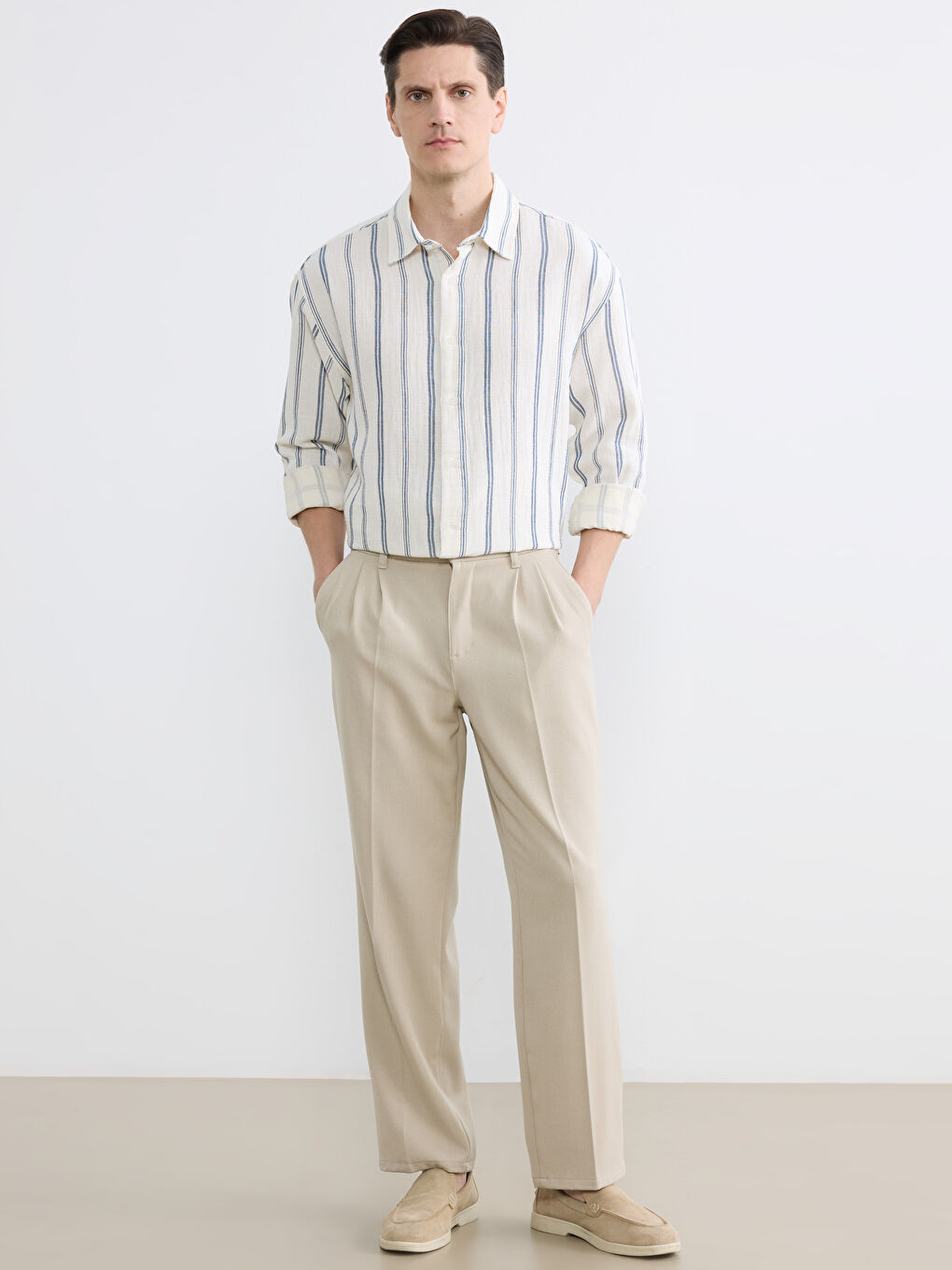 Mavi Regular Fit Çizgili Erkek Gömlek-1