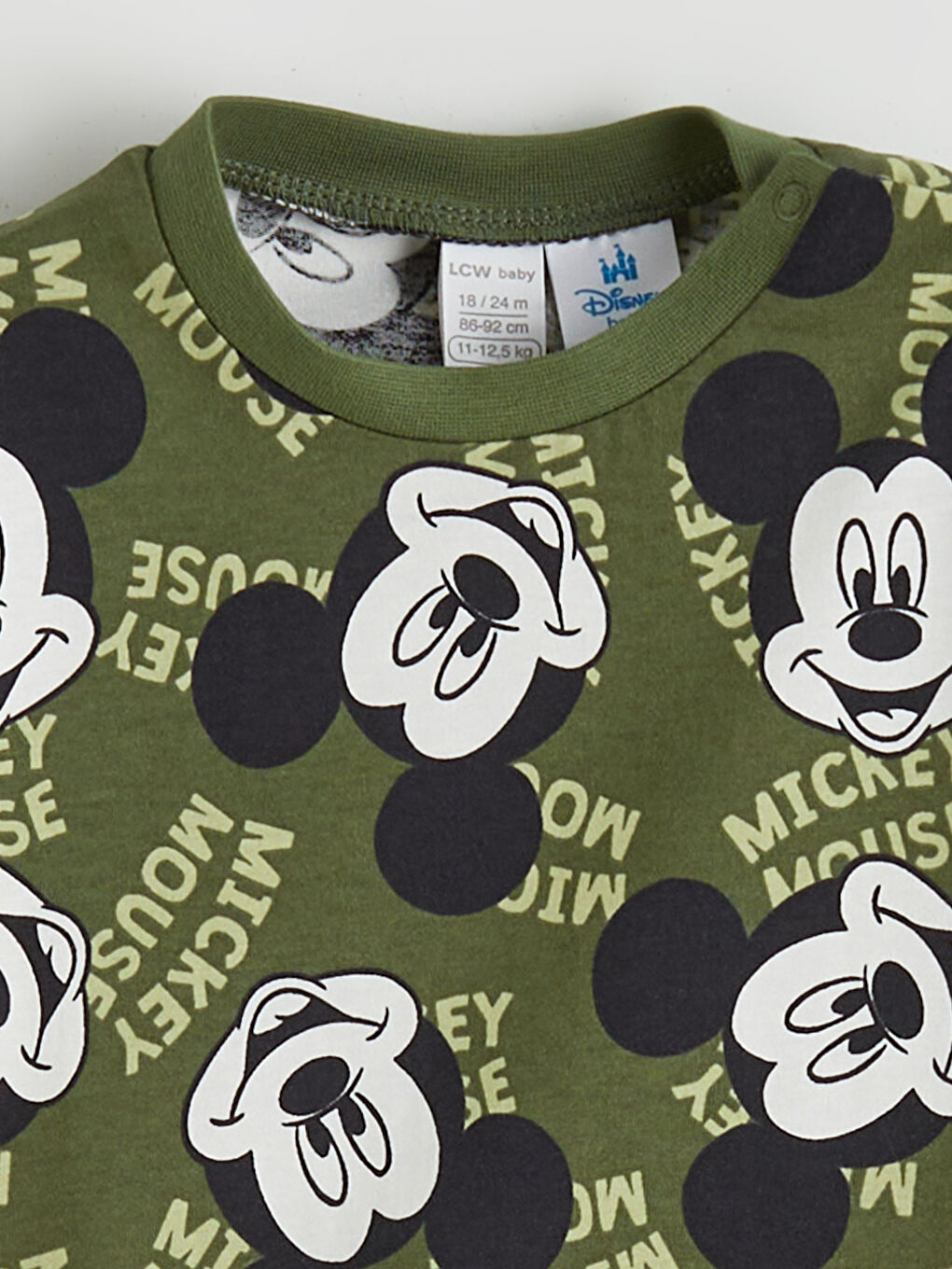 Yeşil Mickey Mouse Baskılı Erkek Bebek Tişört-1