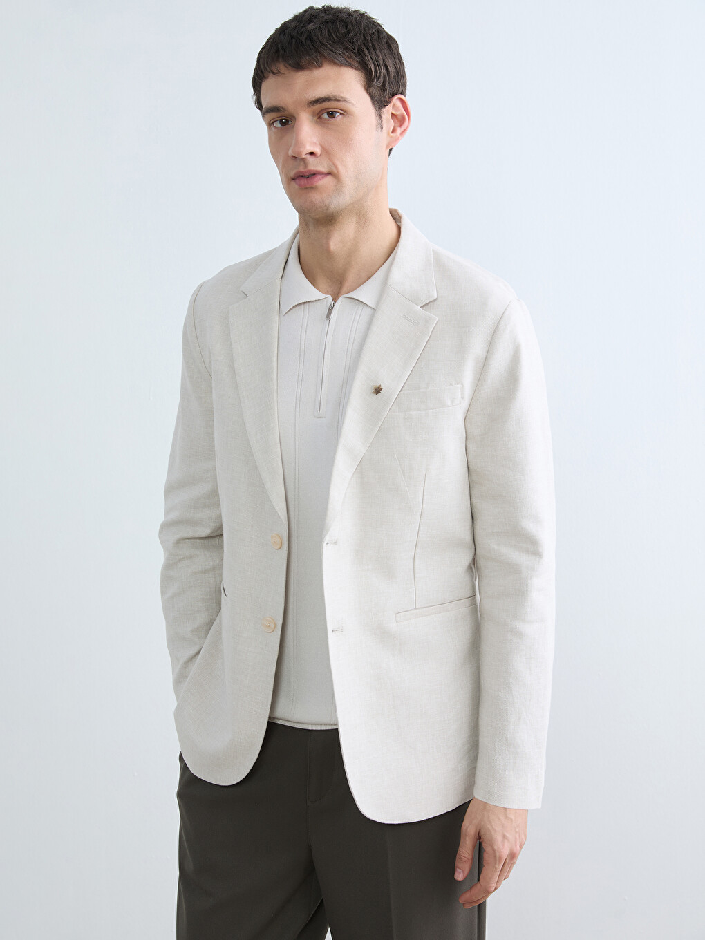 Regular Fit Erkek Keten Karışımlı Blazer Ceket