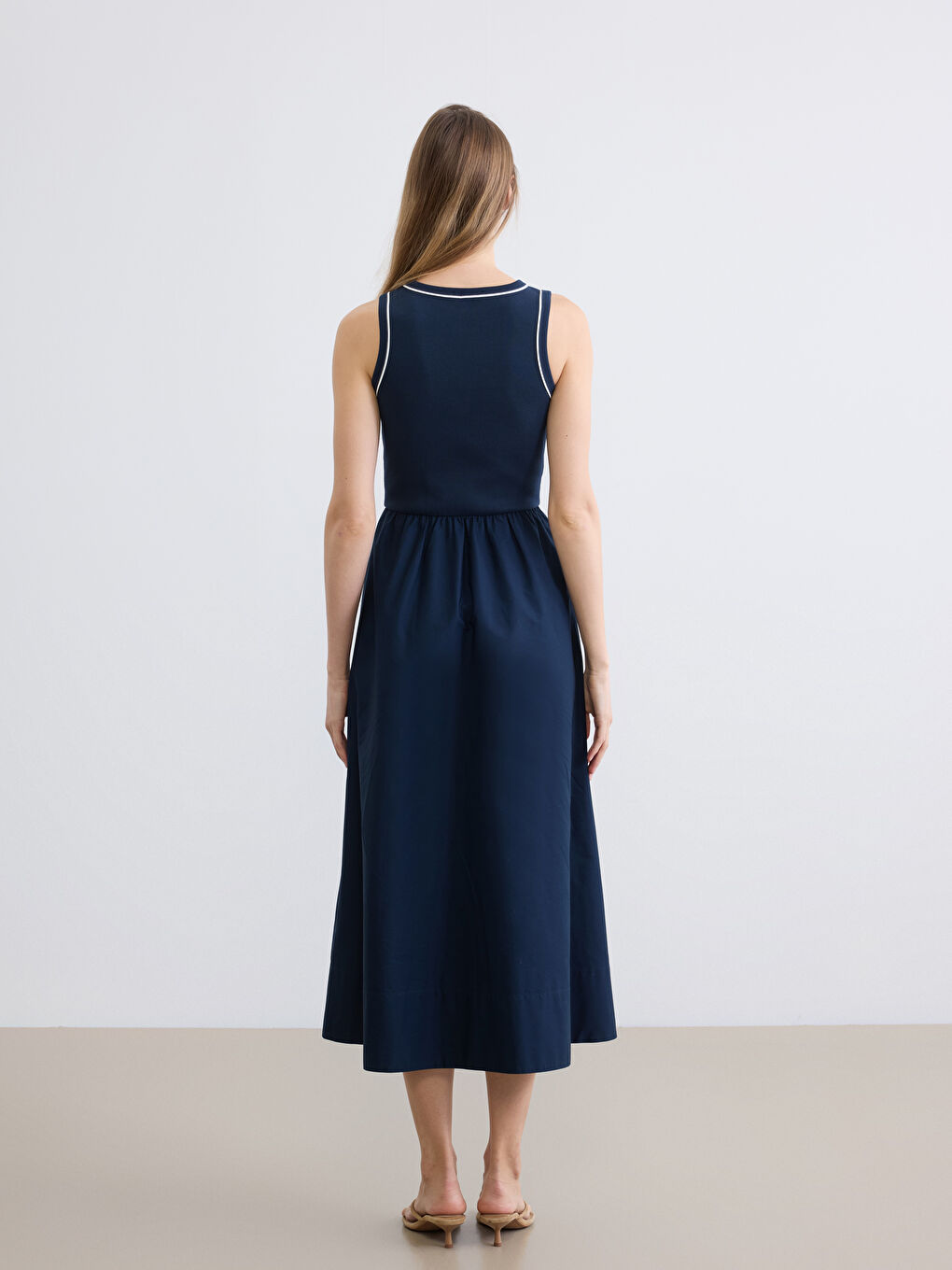 Crew Neck Waisted Dress-3