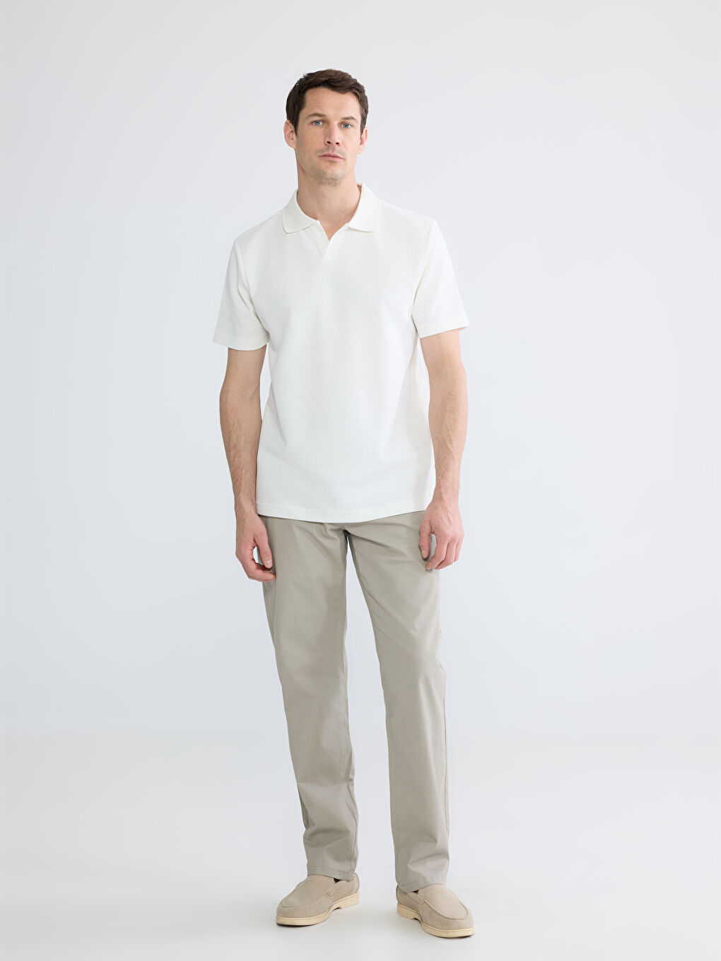 Beyaz Polo Yaka Erkek Tişört-1