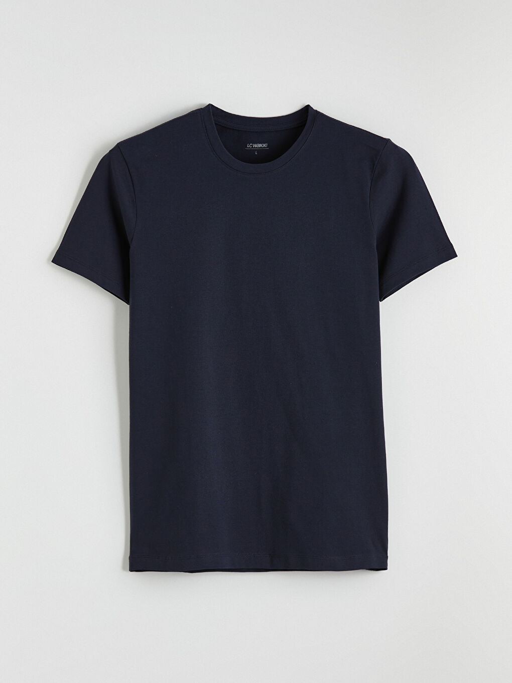 Lacivert Bisiklet Yaka Penye Erkek Tişört-4